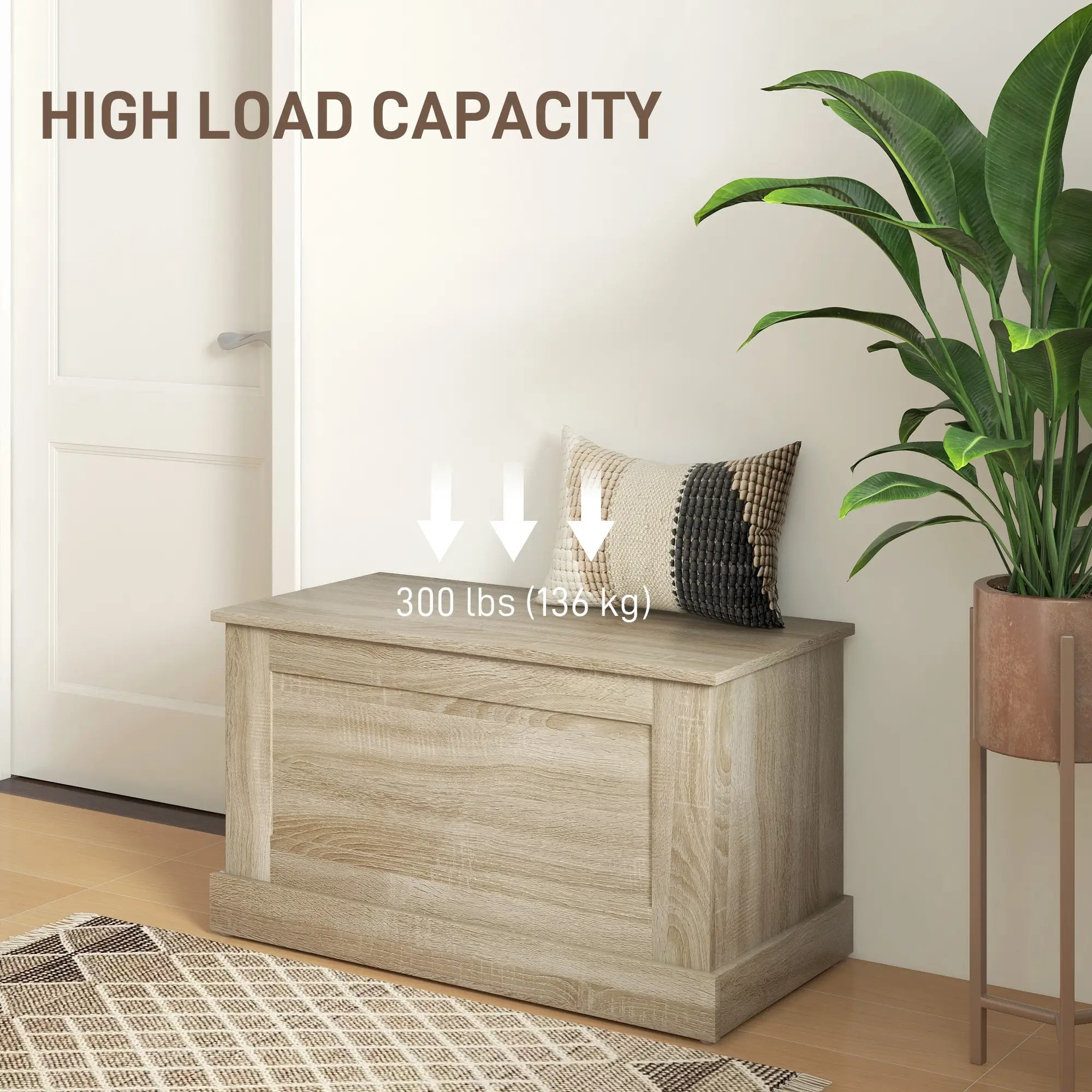 31.5 Inches Storage Chest, Wooden Trunk with Safety Hinge, Natural Wood Grain Storage Cabinets at Gallery Canada