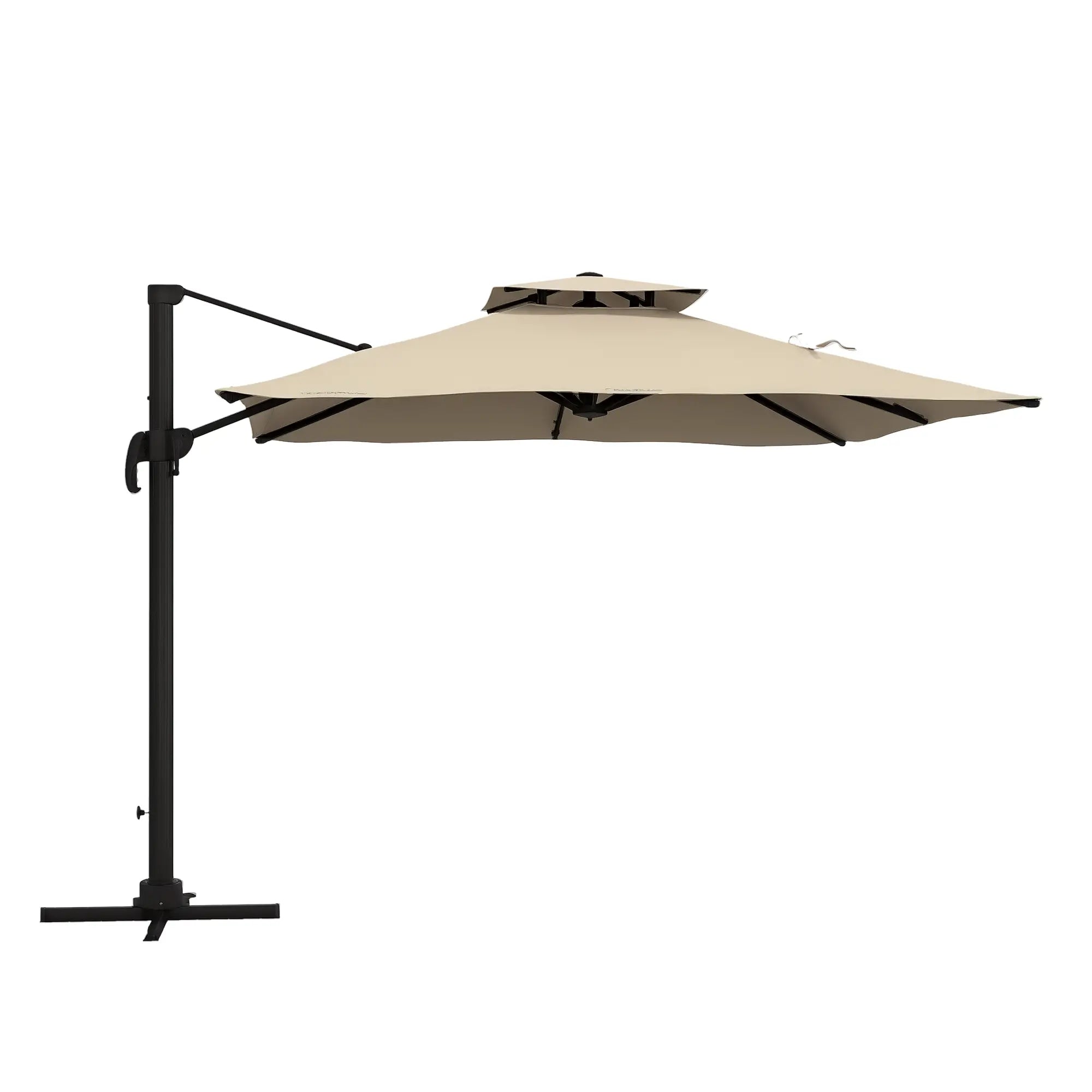 10ft Square Cantilever Patio Umbrella, 360° Rotating, Crank Handle, Khaki Offset Cantilever Umbrellas at Gallery Canada