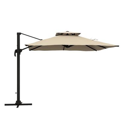 10ft Square Cantilever Patio Umbrella, 360° Rotating, Crank Handle, Khaki Offset Cantilever Umbrellas at Gallery Canada