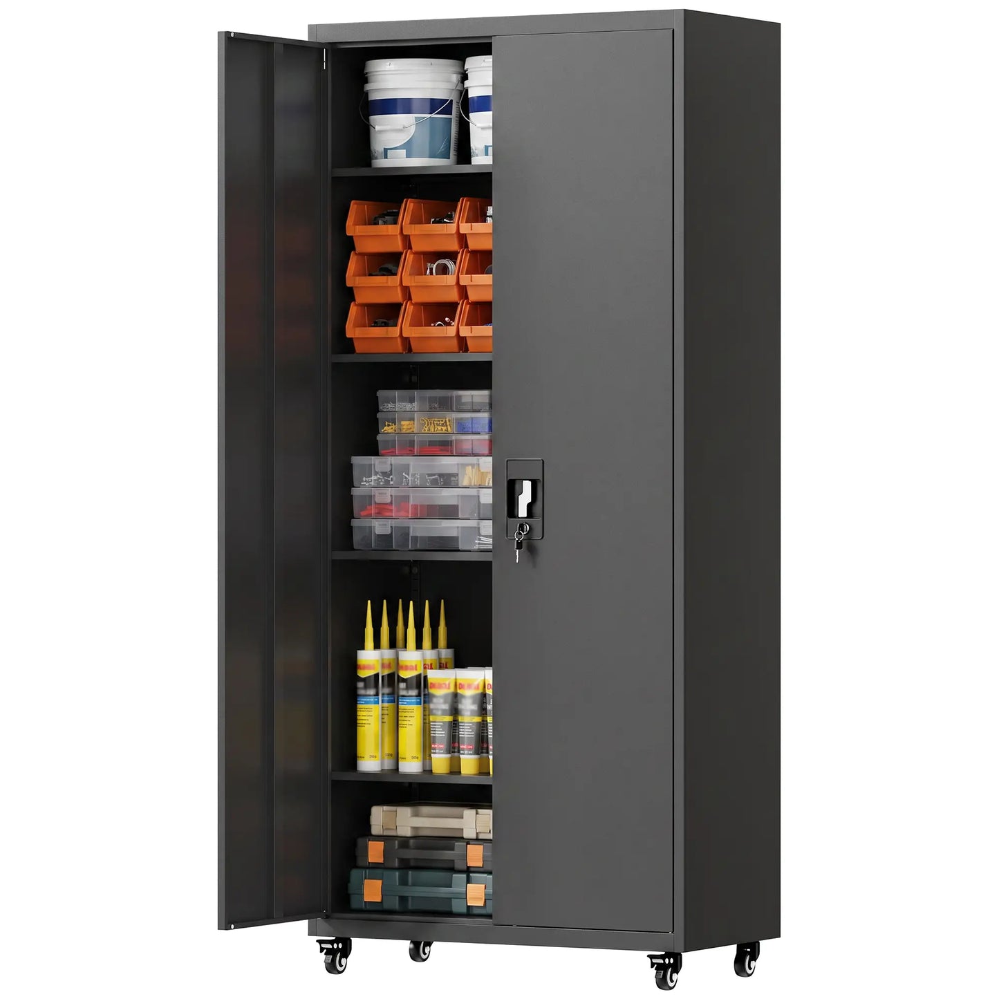 Metal Storage Cabinet 71" Tall Lockable Steel Tool Cabinet, Black Tool Organizers at Gallery Canada