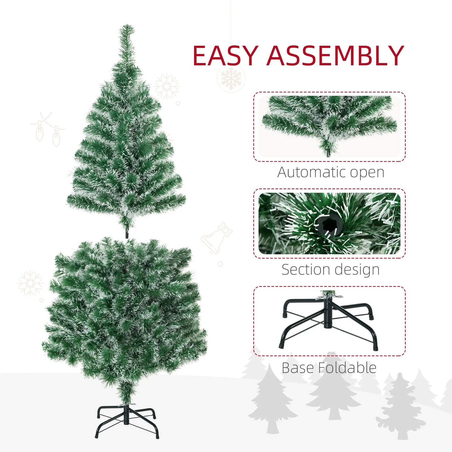 6FT Artificial Christmas Tree, 375 Tips, Metal Stand