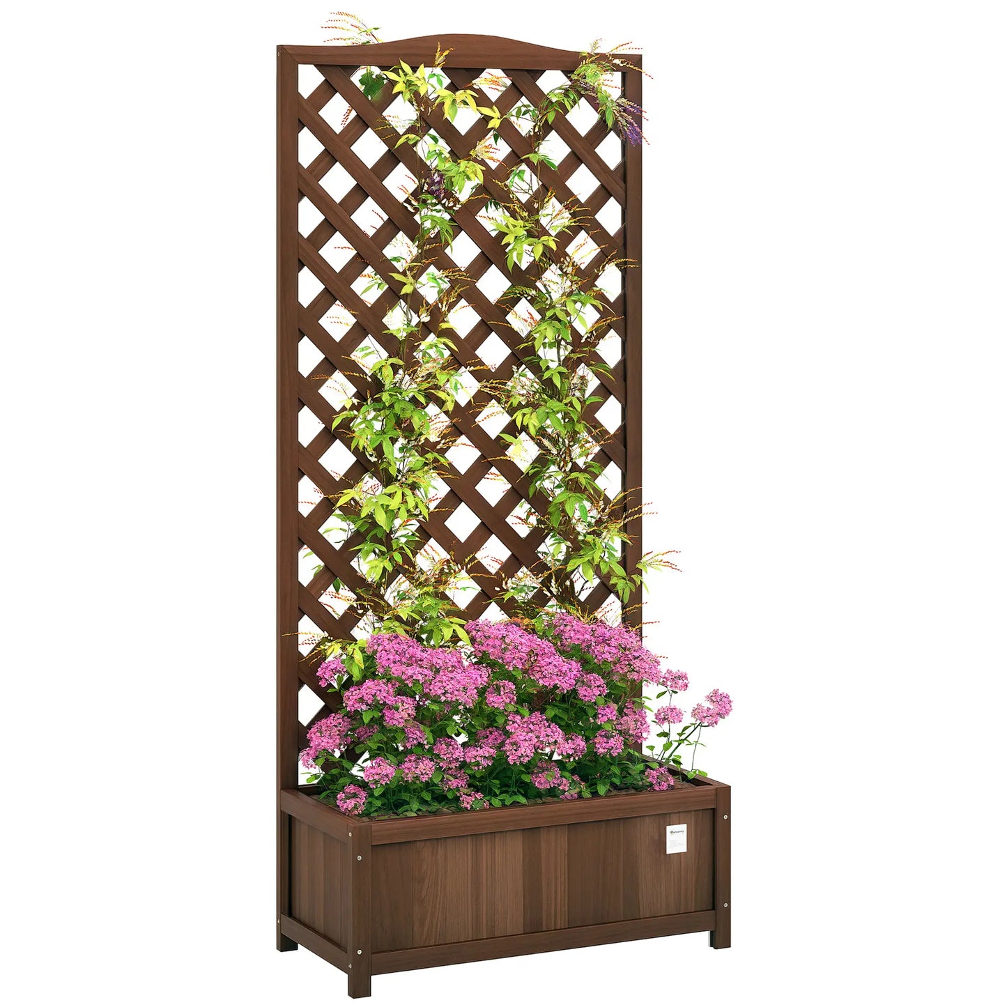 Wood Planter With Trellis, Raised Garden Bed, 30" x 14" x 67", Dark Brown Wooden Planter Boxes at Gallery Canada