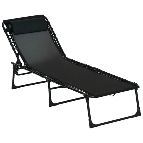 Outdoor Folding Lounge Chair, 4-Level Adjustable, Black