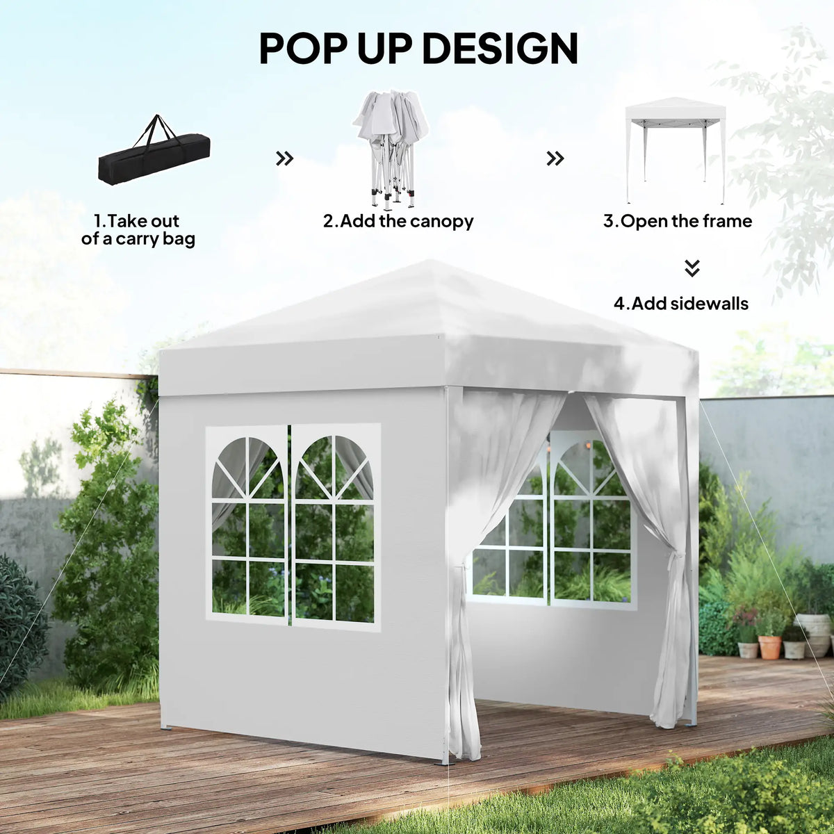 6.6'x6.6' Pop Up Canopy Tent, Instant Sun Shelter Gazebo, White