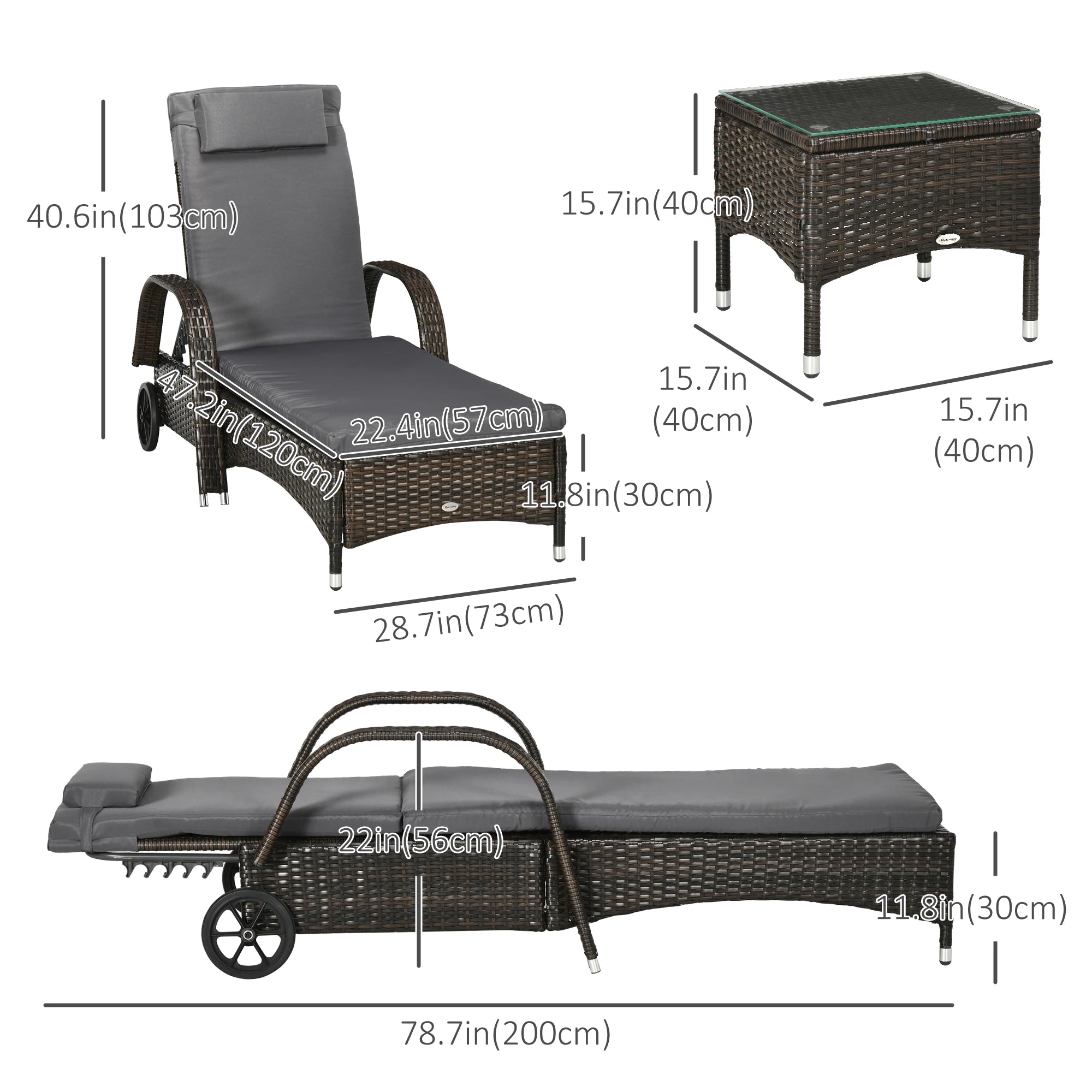 3-Piece Wicker Patio Lounger Set, PE Rattan, Brown/Dark Grey Chaise Loungers at Gallery Canada