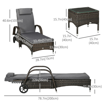 3-Piece Wicker Patio Lounger Set, PE Rattan, Brown/Dark Grey Chaise Loungers at Gallery Canada
