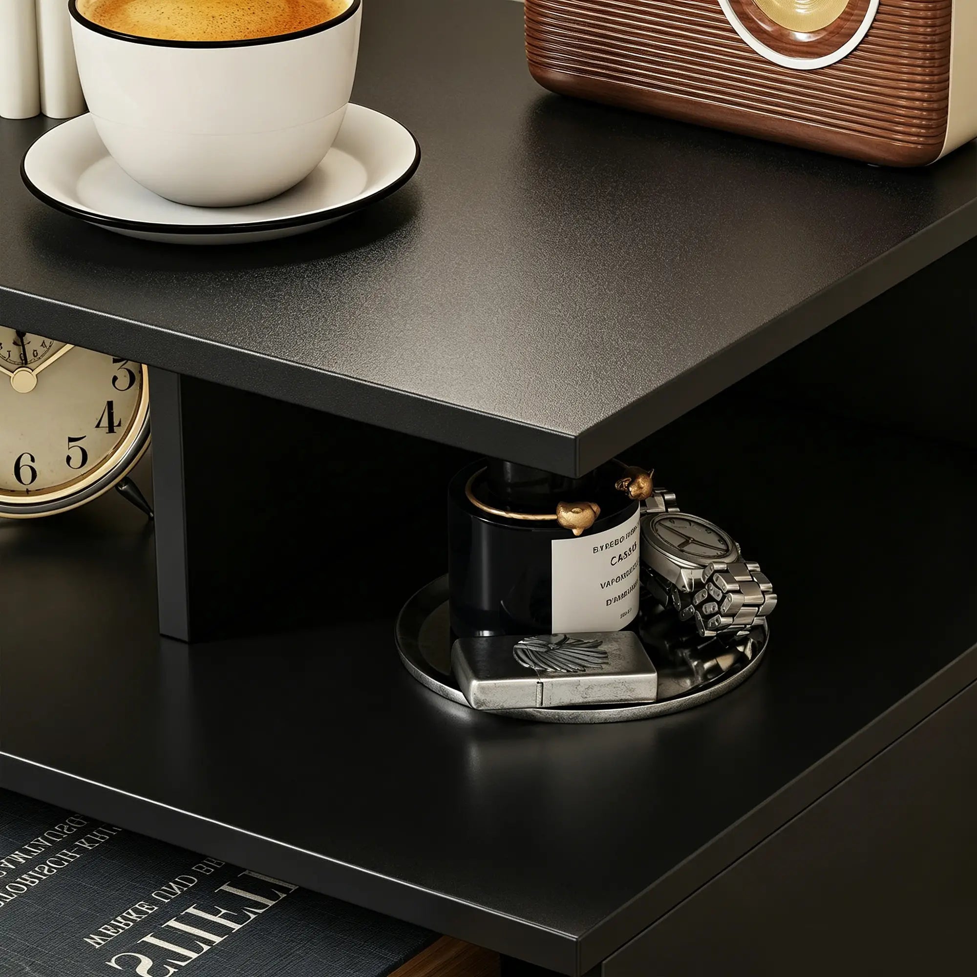 Floating Nightstand Set of 2, Wall Mounted Bedside Table with with Power Outlets, Drawer and Shelf, Black Bedside Tables at Gallery Canada