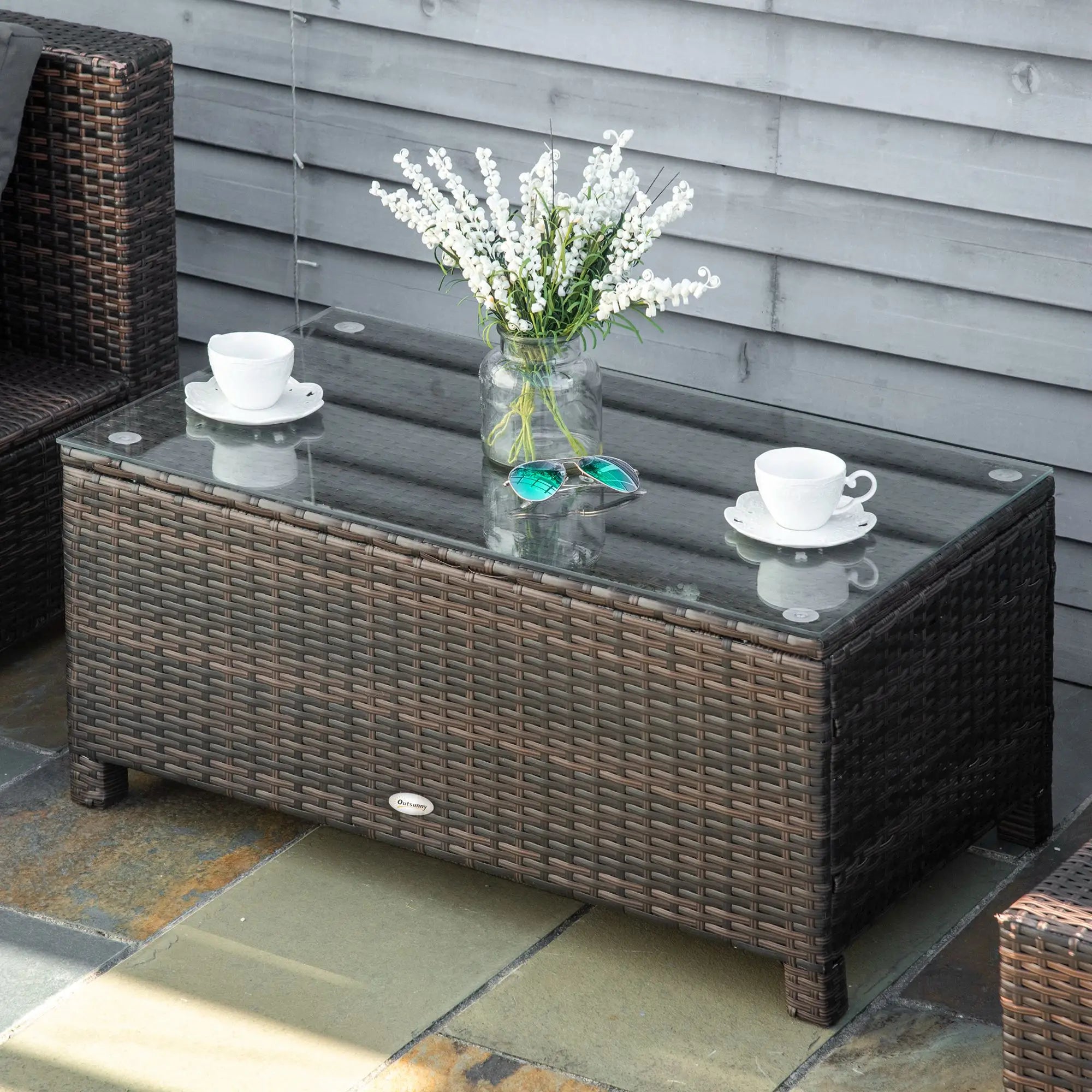 Rattan Wicker Coffee Table, Glass Top, Outdoor Garden Patio Furniture, Brown Coffee Tables at Gallery Canada