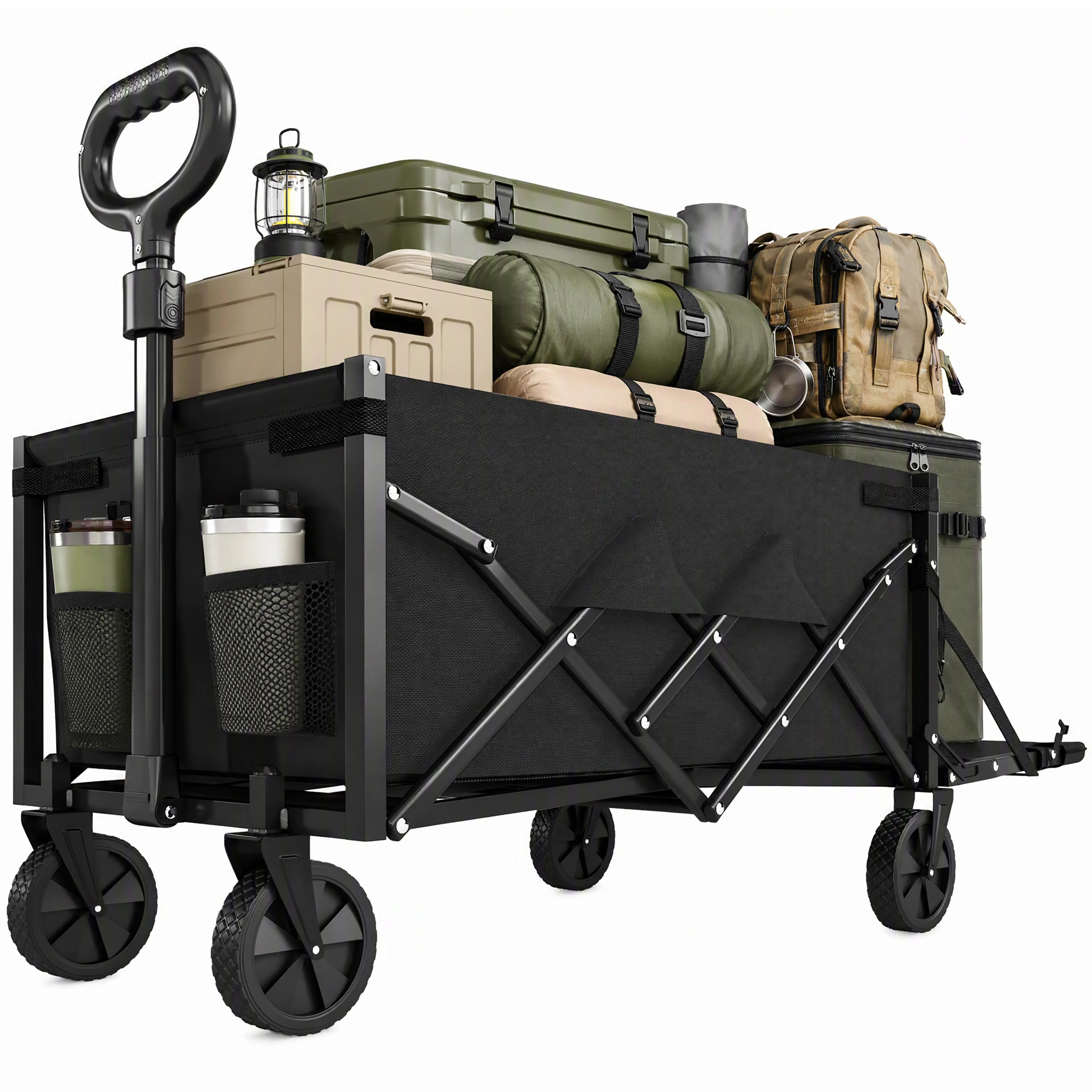 80L Folding Wagon Cart, Heavy-Duty Collapsible, Black Folding Garden Carts at Gallery Canada