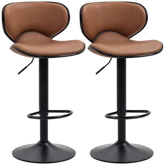 Vintage Set of 2 Adjustable Bar Stools, Swivel Seat, Brown Bar Stools Brown at Gallery Canada
