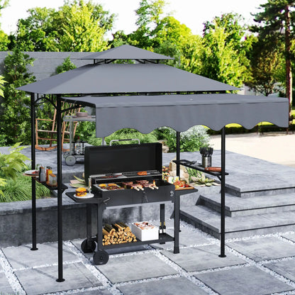 8' x 5' Grill Gazebo, Double Tiered Barbecue Shelter, Dark Grey BBQ Grill Gazebos at Gallery Canada