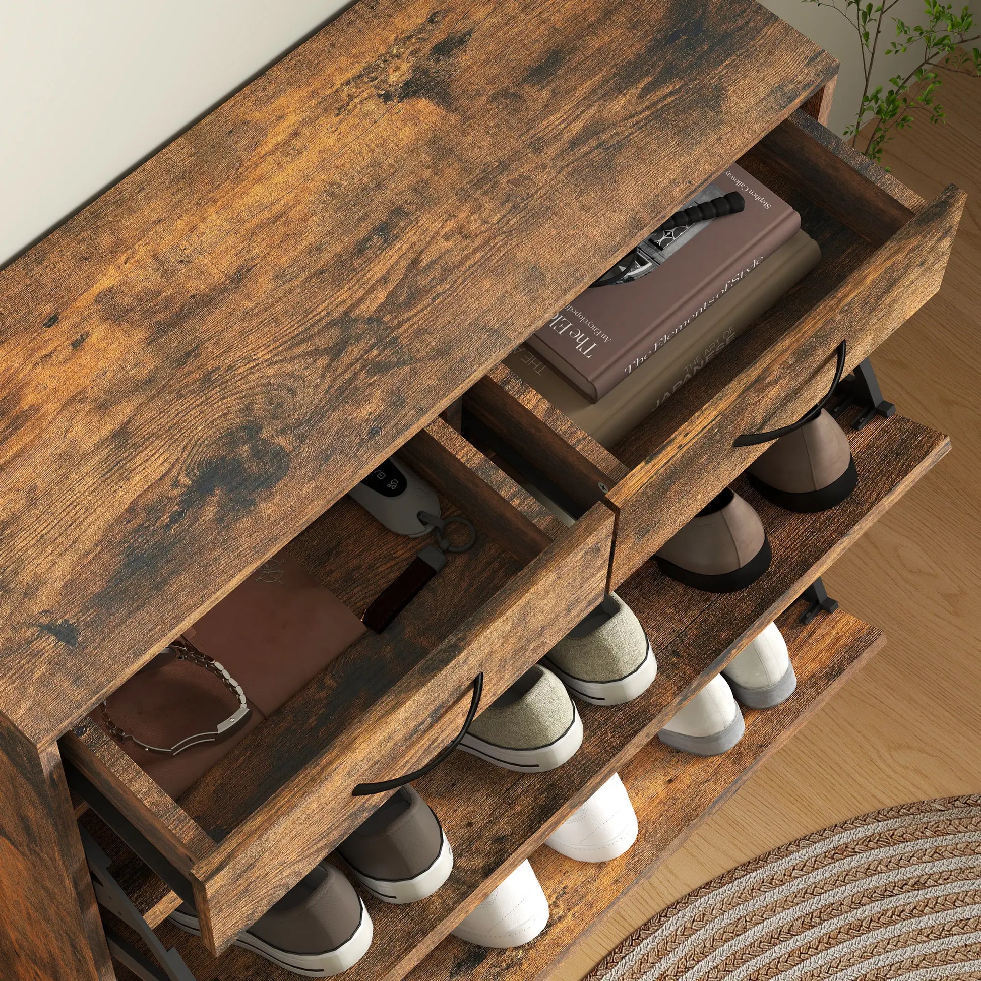 Narrow Shoe Storage, 2 Flip Drawers, Adjustable Shelves, 12 Pairs, Brown Shoe Storage Cabinets & Racks at Gallery Canada