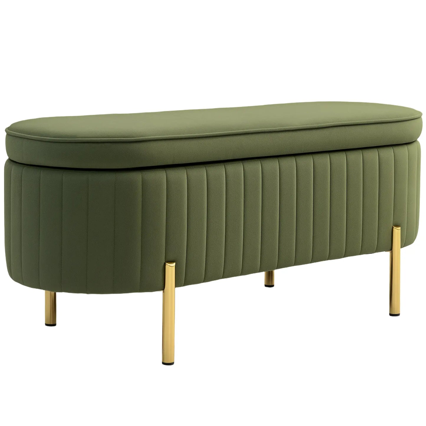 Upholstered Channel Tufted Ottoman Bench, Dark Green Storage Ottomans & Benches Dark Green at Gallery Canada