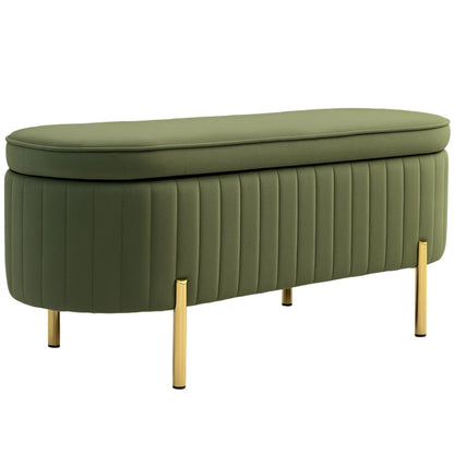 Upholstered Channel Tufted Ottoman Bench, Dark Green Storage Ottomans & Benches Dark Green at Gallery Canada