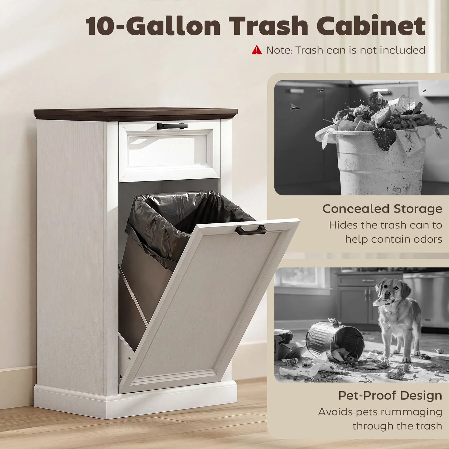 10 Gallon Trash Can Cabinet With Drawer, White Wood Effect, White Storage Cabinets at Gallery Canada