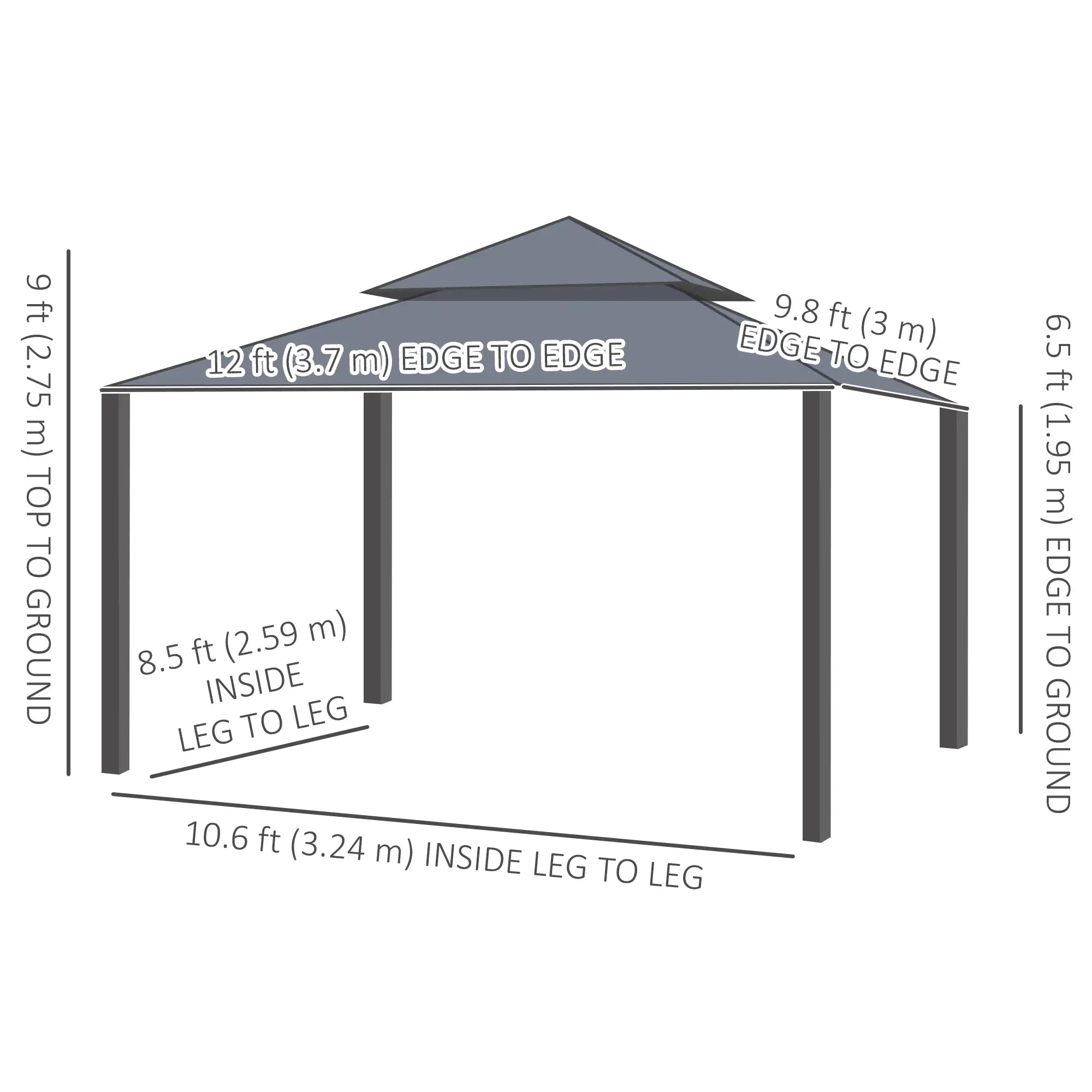 10' x 12' Double Roof Gazebo, Outdoor Canopy with Netting, Curtains Gazebos at Gallery Canada