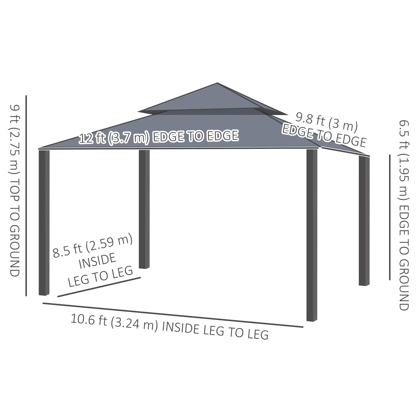 10' x 12' Double Roof Gazebo, Outdoor Canopy with Netting, Curtains Gazebos at Gallery Canada