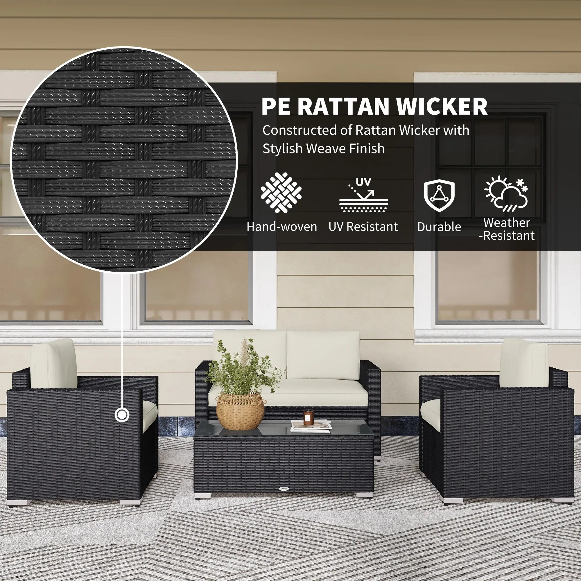 Outdoor Wicker Furniture Set with Table, Loveseat & 2 Chairs, Cream Patio Furniture Sets at Gallery Canada