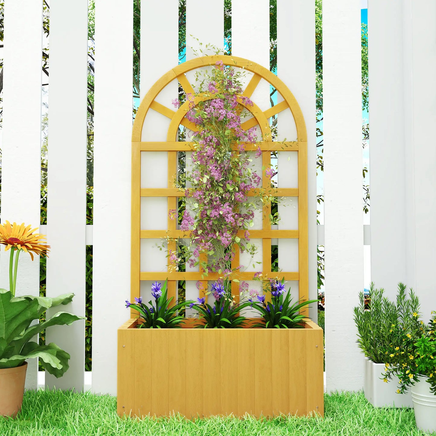 Wooden Raised Garden Bed With Lattice Trellis, Outdoor Elevated Planter Box Wooden Planter Boxes at Gallery Canada