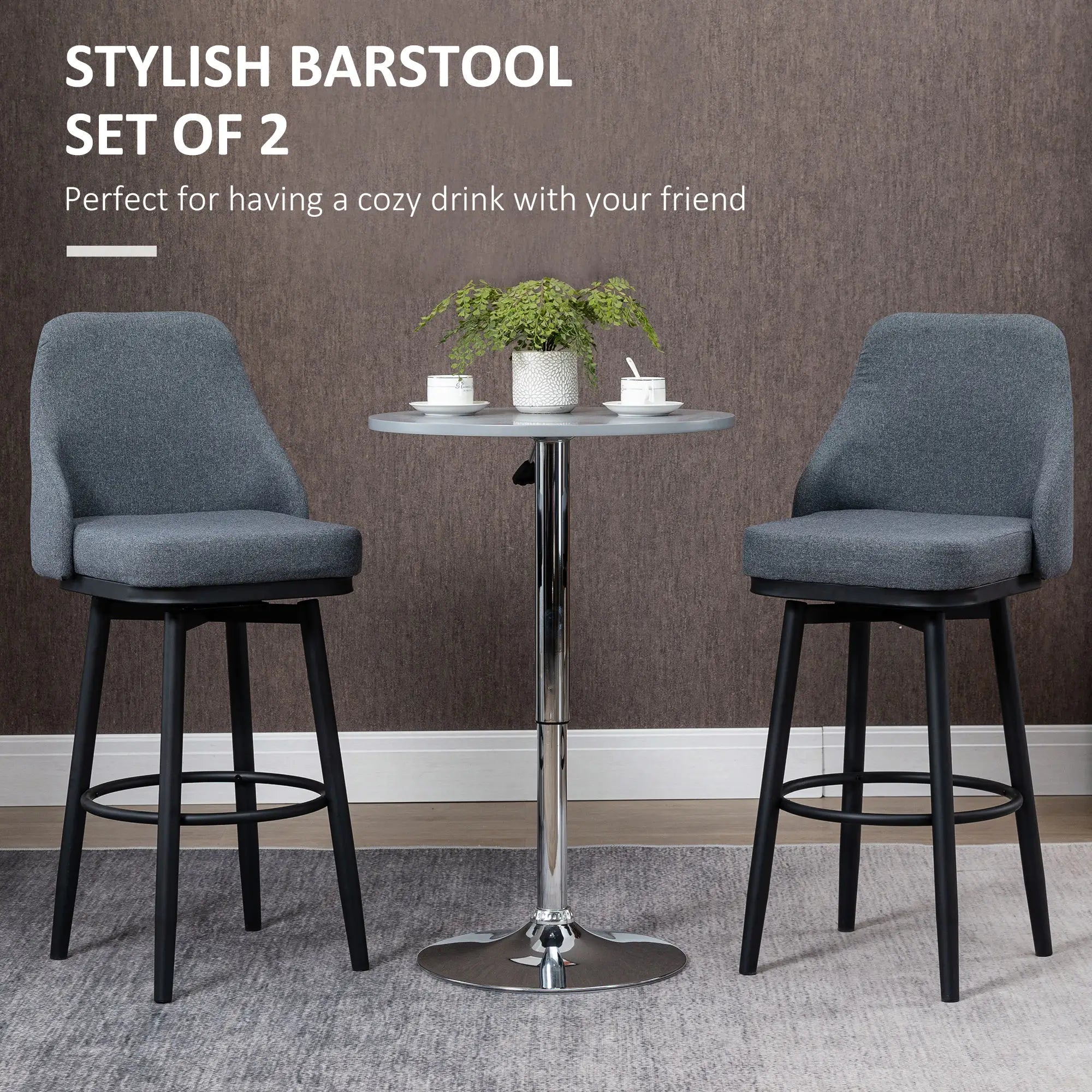 Extra Tall Bar Stools Set of 2, 360° Swivel, Steel Legs, Charcoal Grey Bar Stools at Gallery Canada