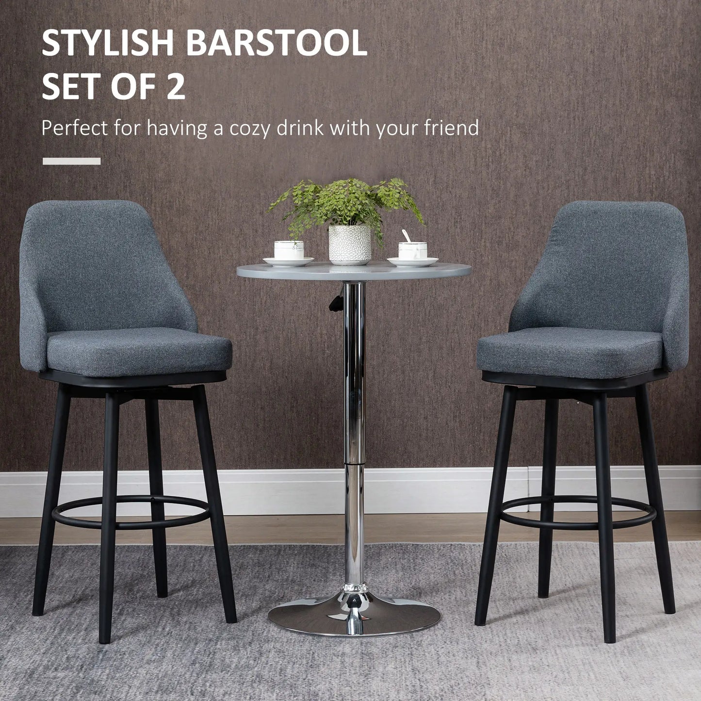 Extra Tall Bar Stools Set of 2, 360° Swivel, Steel Legs, Charcoal Grey Bar Stools at Gallery Canada