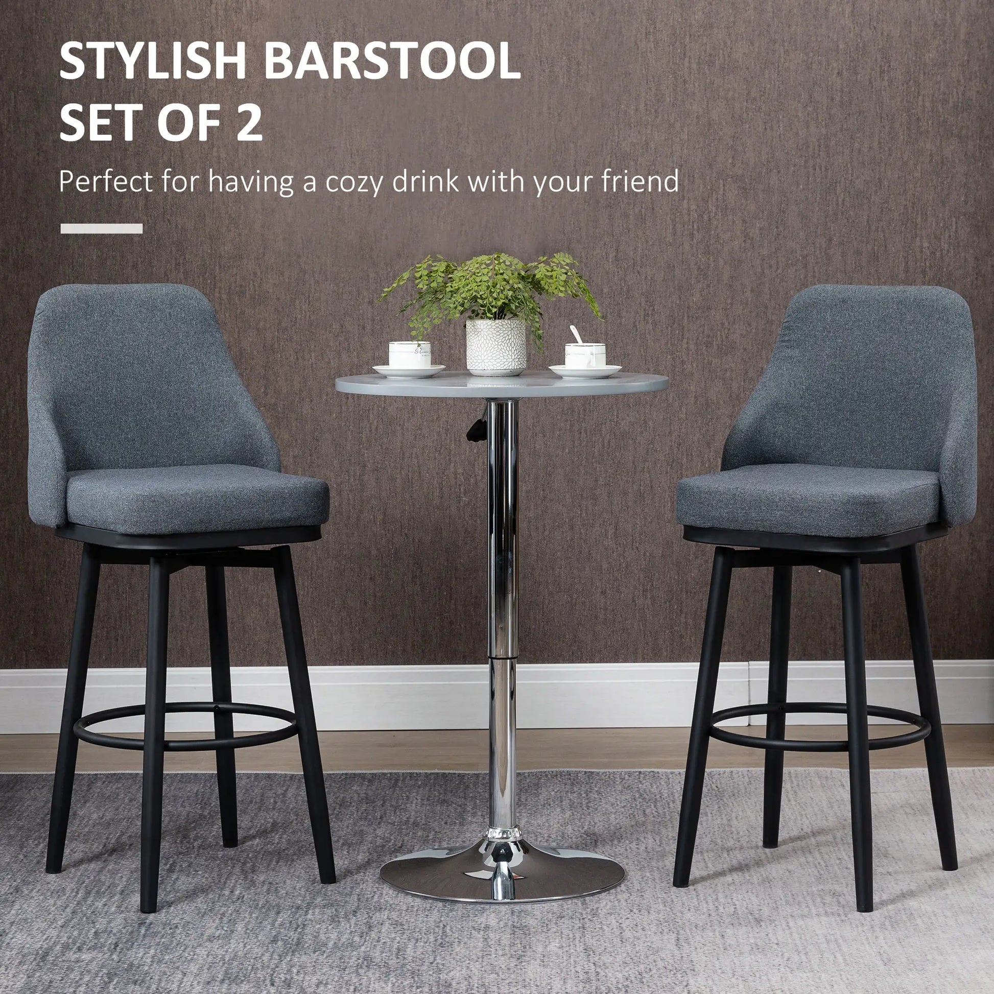 Extra Tall Bar Stools Set of 2, 360° Swivel, Steel Legs, Charcoal Grey Bar Stools at Gallery Canada