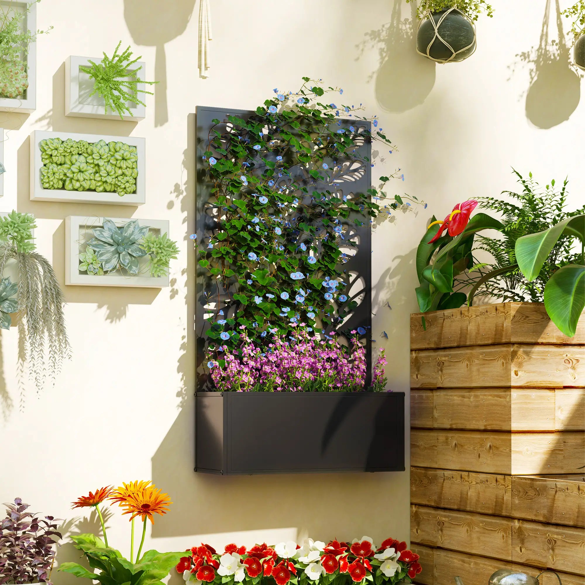 Metal Raised Garden Bed with Privacy Panel, Freestanding or Wall Mounted Outdoor Planter Box for Garden, Patio Raised Garden Beds at Gallery Canada