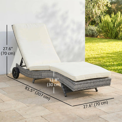 Adjustable Wicker Chaise Lounge with Cushion, Wheels, Cream White Chaise Loungers at Gallery Canada