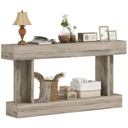 63 Inch Console Table, Vintage Narrow with Storage Shelf, Light Brown Console Tables at Gallery Canada