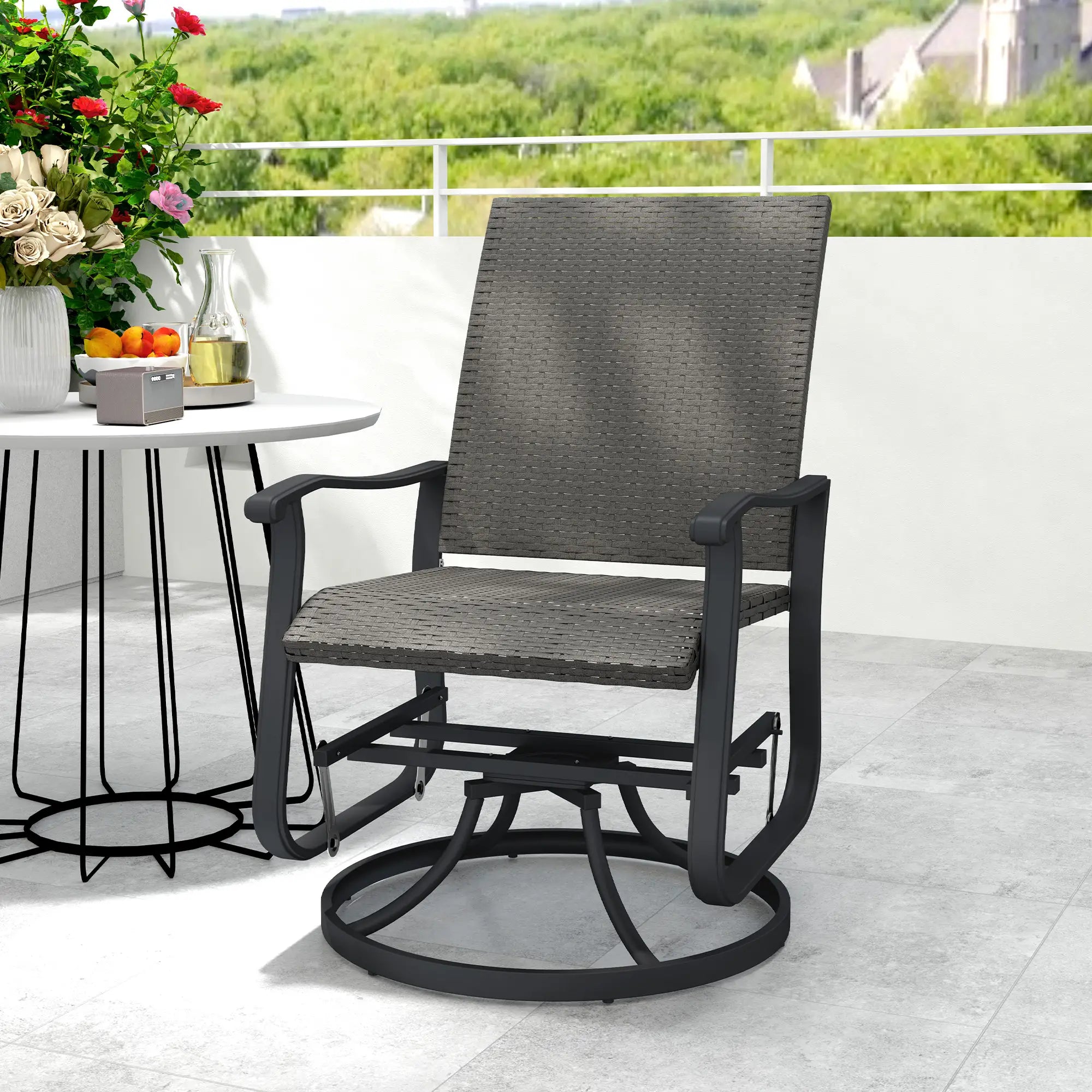 Rattan Patio Glider, Wicker Outdoor Chair, Steel Frame, Grey Outdoor Gliders at Gallery Canada