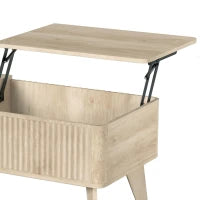 Table basse relevable cannelée de 40 pouces, rangement, chêne