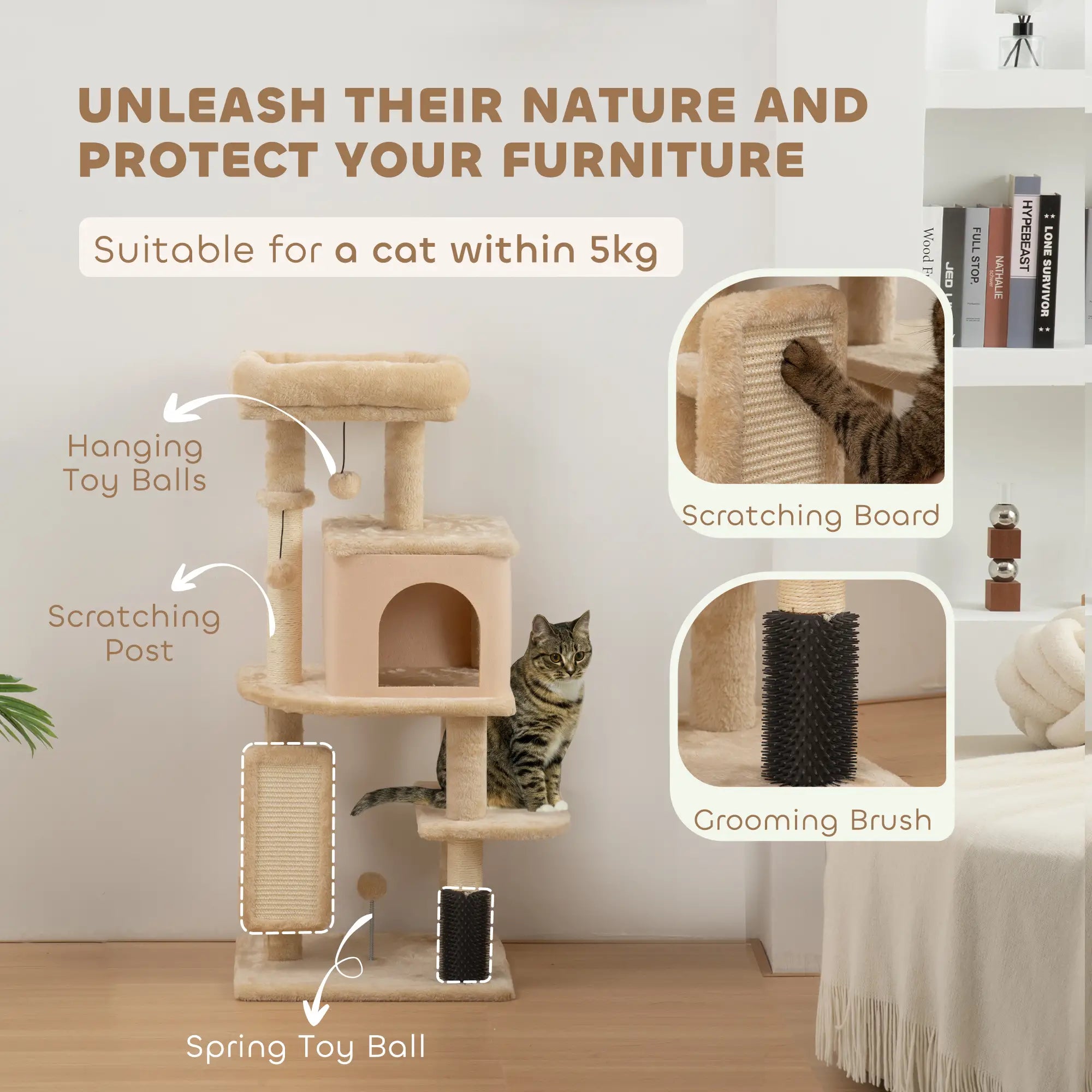 41 Inch Cat Tree, Scratching Posts, Bed, Condo, Grooming Brush, Platforms, Toys Cat Towers at Gallery Canada