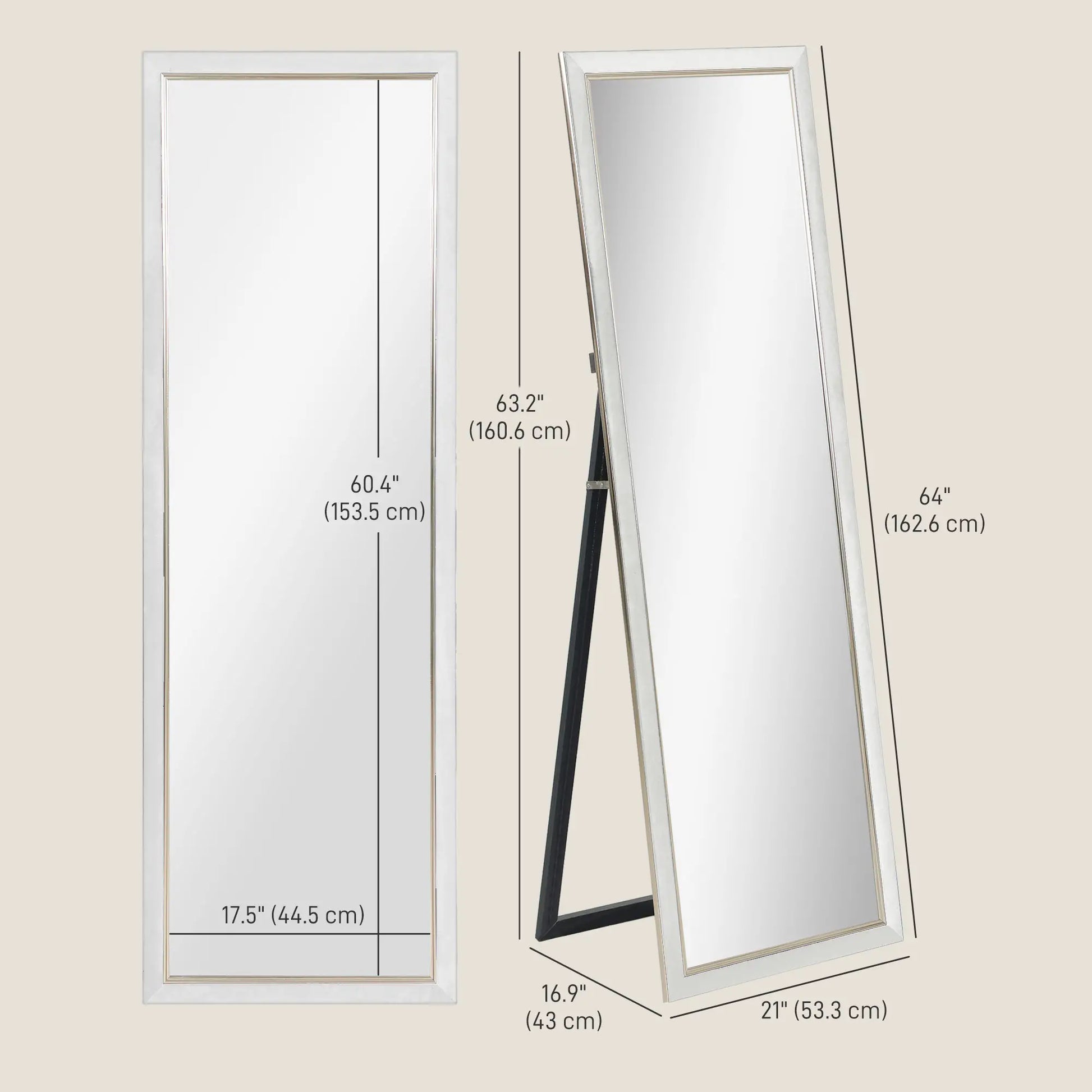 Floor Standing Mirror, Full Body, Leaning or Wall, White Full Length Mirrors at Gallery Canada
