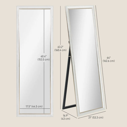 Floor Standing Mirror, Full Body, Leaning or Wall, White Full Length Mirrors at Gallery Canada