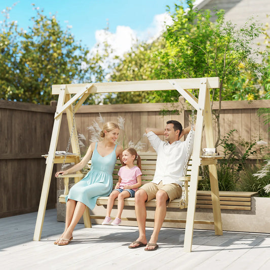 3 Seat Wooden Porch Swing With Stand, Natural Wood Patio Swings with Stand Natural at Gallery Canada