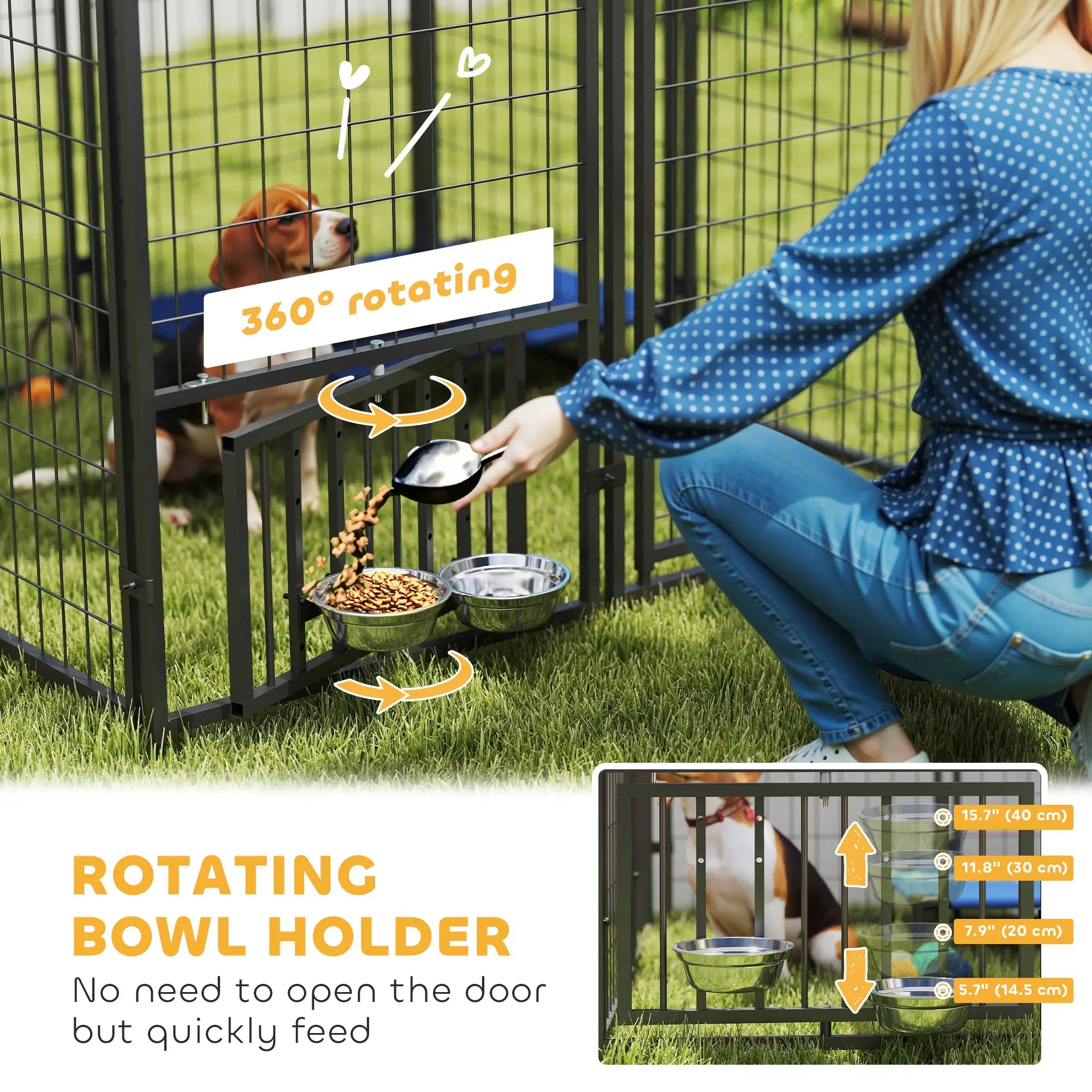 Outdoor Dog Run, Adjustable Rotatable Bowls, Sun-Shade Cover, 4.6' x 4.6' x 3.7' Houses, Kennels & Pens at Gallery Canada