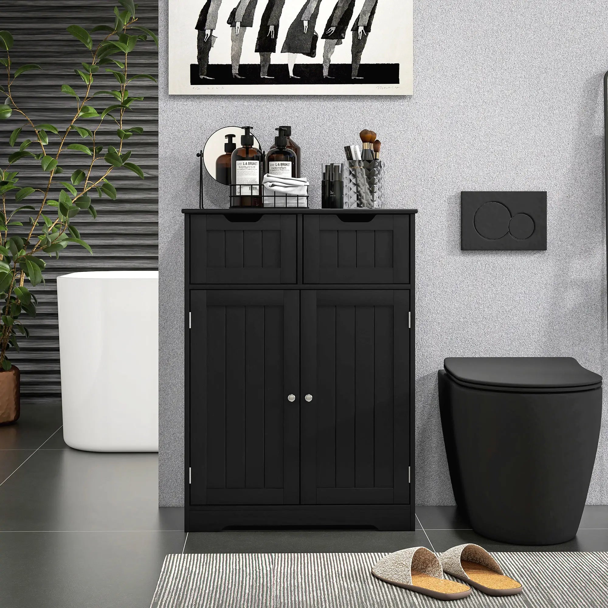 Bathroom Storage Cabinet, 2 Drawers, Adjustable Shelf, Black Bathroom Cabinets at Gallery Canada
