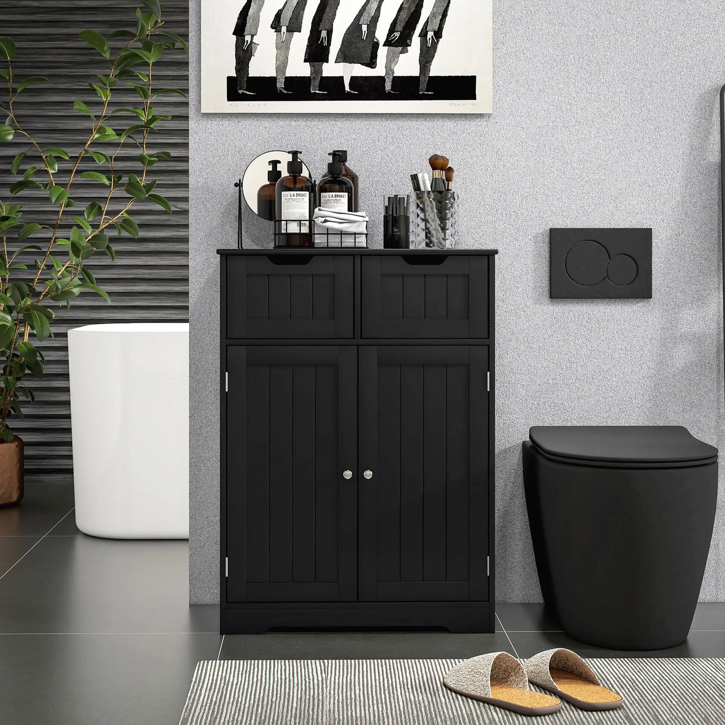 Bathroom Storage Cabinet, 2 Drawers, Adjustable Shelf, Black Bathroom Cabinets at Gallery Canada