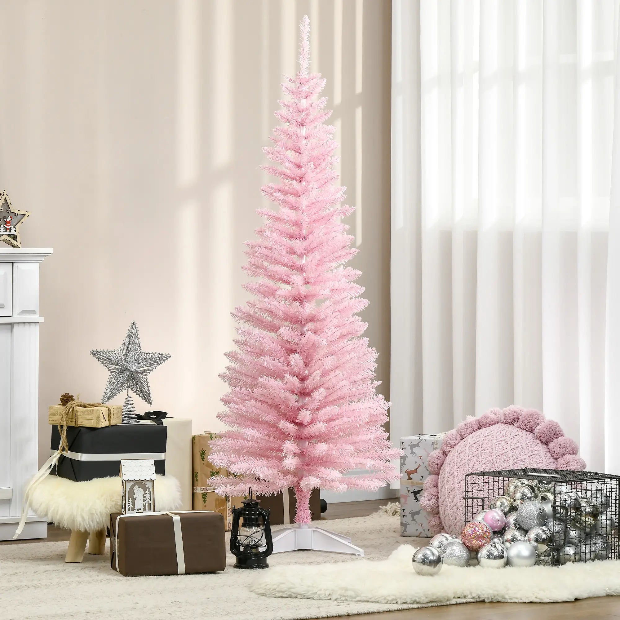 5FT Artificial Christmas Tree, Realistic Branches, Stable Stand, Pink Pencil Christmas Trees at Gallery Canada