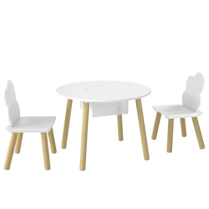 Kids Table and Chairs Set With Storage, White