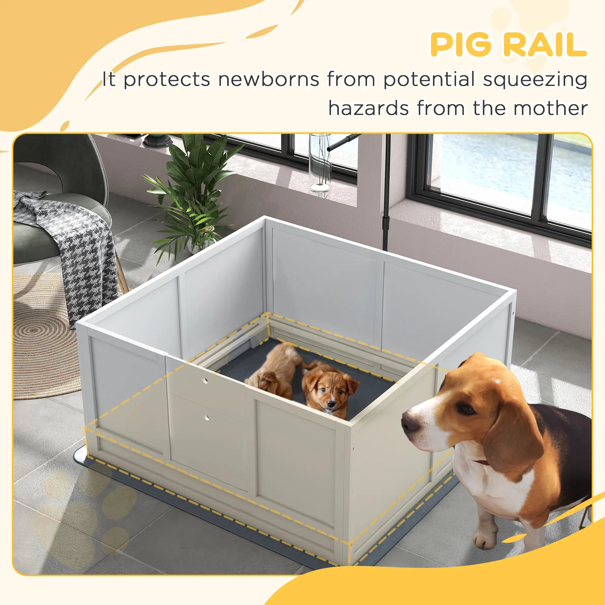Dog Whelping Box, Waterproof Pad, Adjustable Door, 41