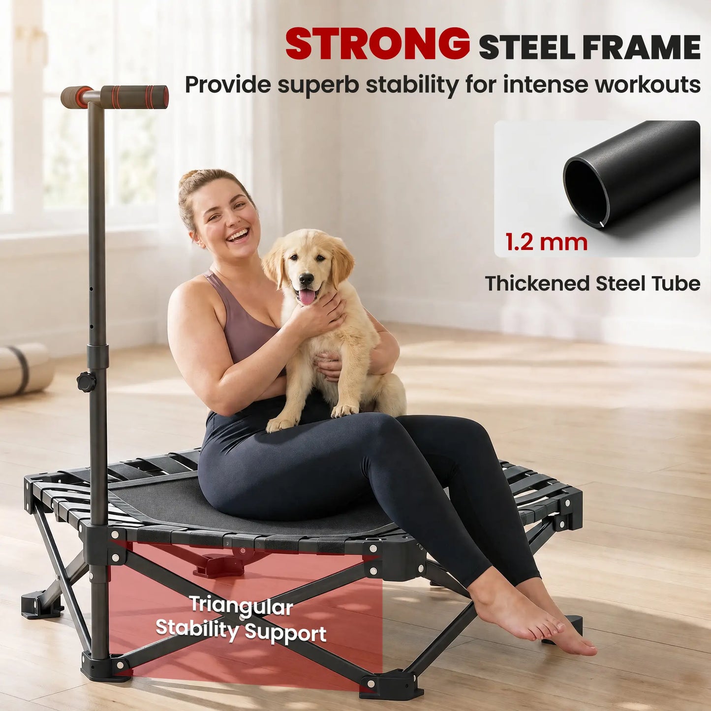 "42" Mini Trampoline Pliable avec Poignée en Mousse Ajustable