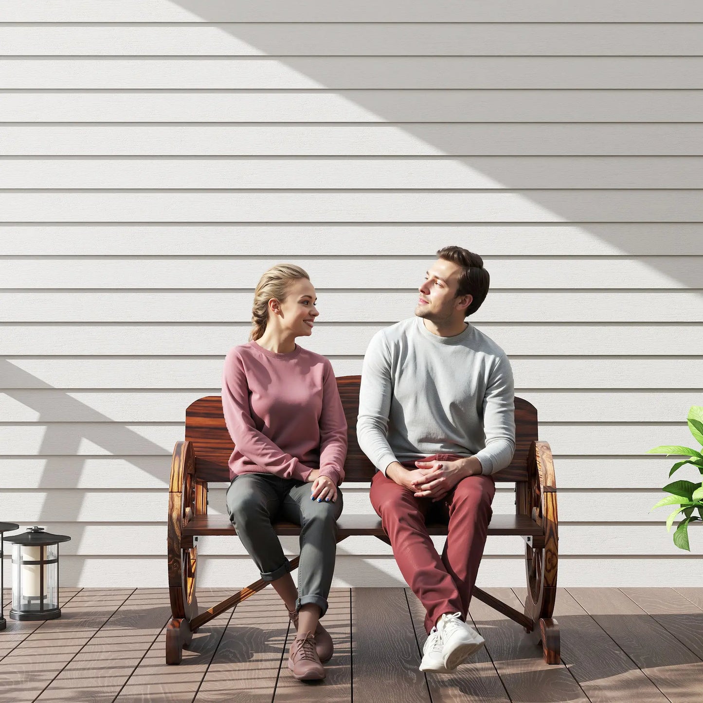 Wooden Outdoor Bench, Garden Patio Loveseat, 528LBS Capacity, Carbonized Outdoor Benches at Gallery Canada