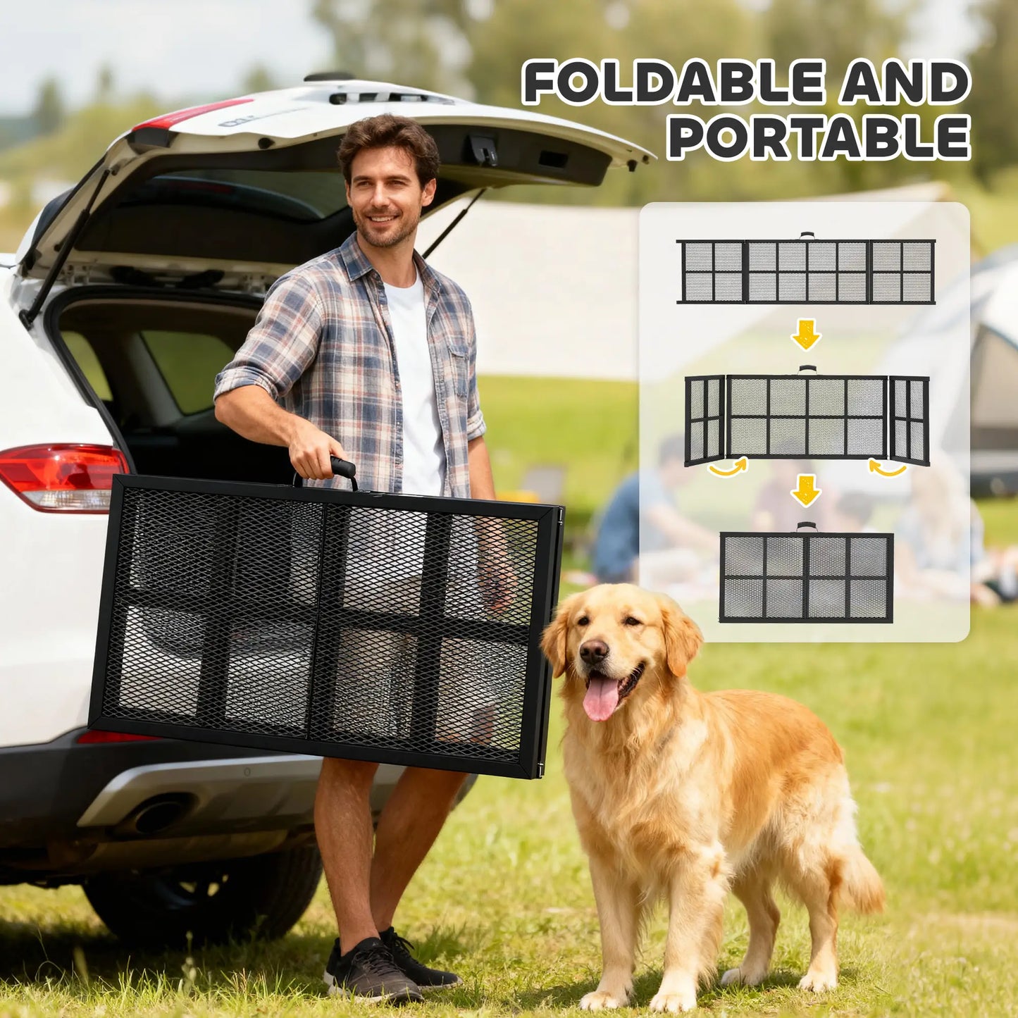 75 Inch Folding Portable Dog Car Ramp for Large Dogs, Extra Long Wide Dog Stairs at Gallery Canada