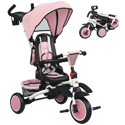 6 in 1 Toddler Tricycle, Push Handle, Removable Canopy, Rotatable Seat, Pink Tricycles for Kids at Gallery Canada