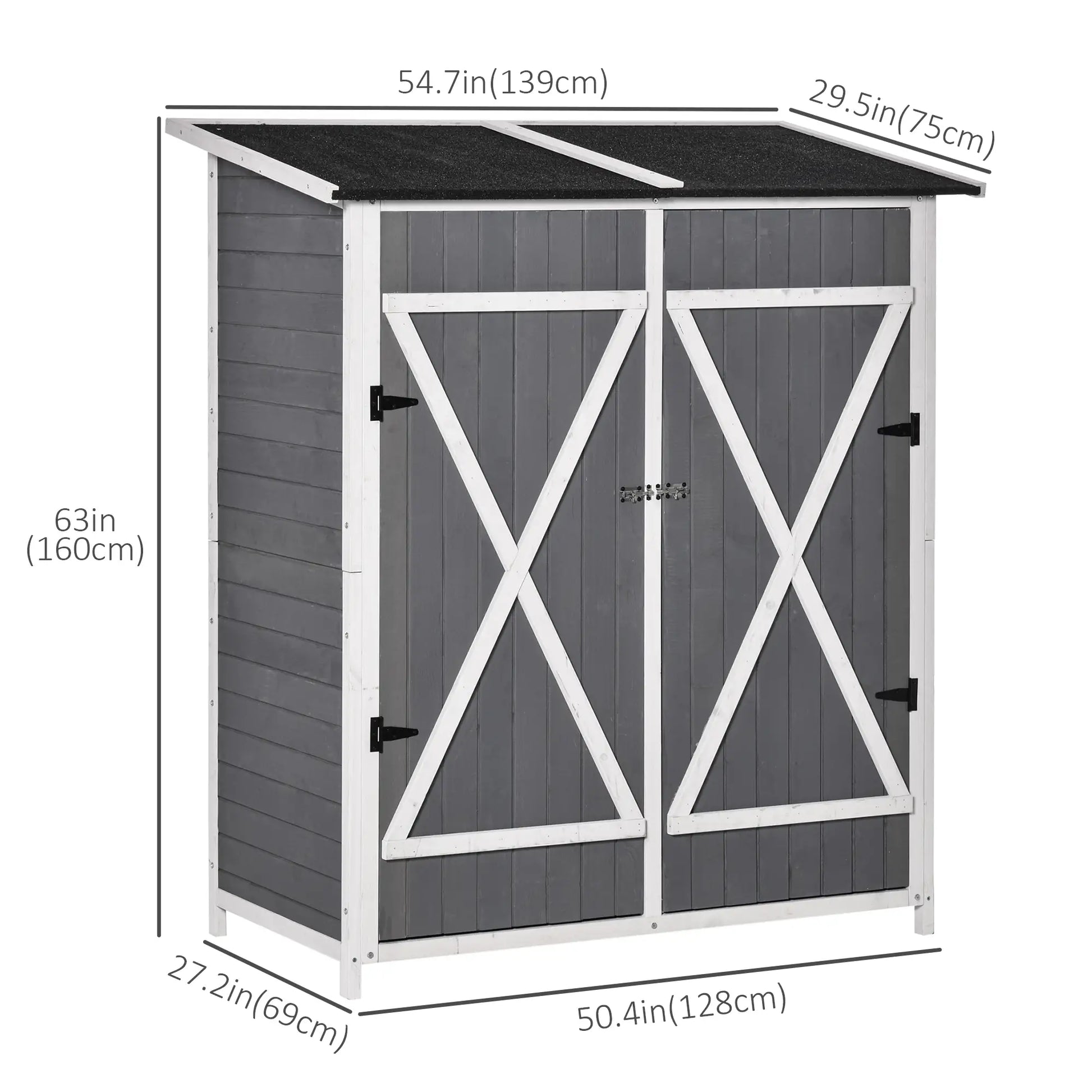 54.75''x29.5''x63'' Garden Storage Shed, Asphalt Roof, Wooden, Double Door Sheds at Gallery Canada