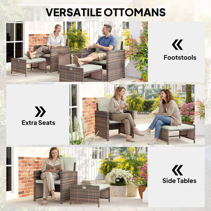 5 Piece Patio Set, Wicker Chairs With Ottomans, Glass Coffee Table, Brown Cream Patio Furniture Sets at Gallery Canada