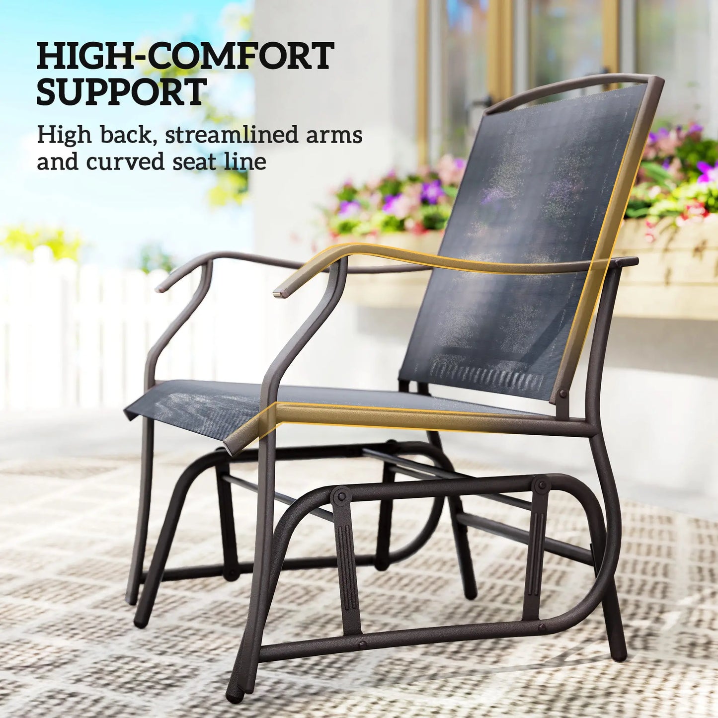 3 Piece Patio Glider Set, Breathable Mesh Seat, Glass Top Table, Grey Outdoor Gliders at Gallery Canada