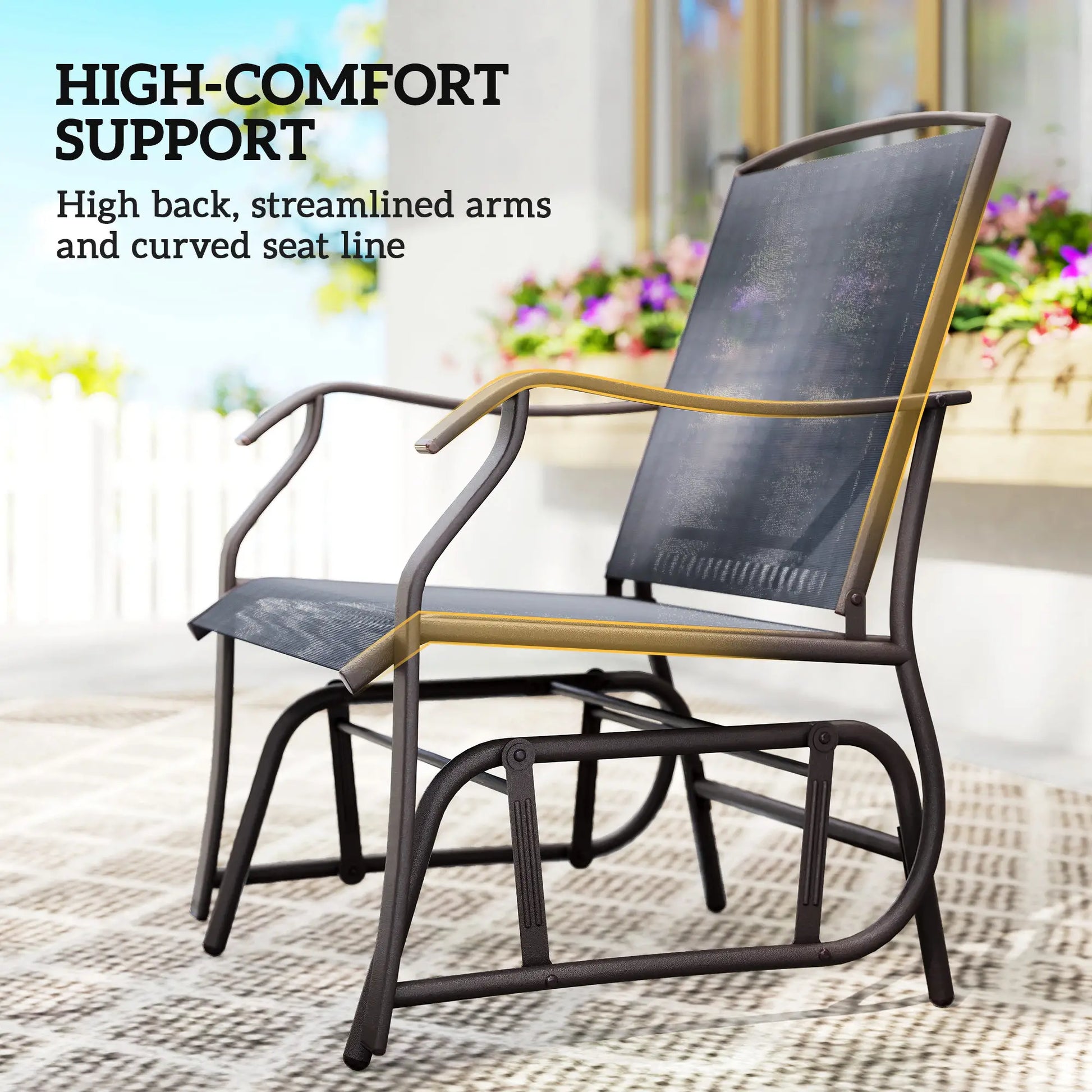 3 Piece Patio Glider Set, Breathable Mesh Seat, Glass Top Table, Grey Outdoor Gliders at Gallery Canada