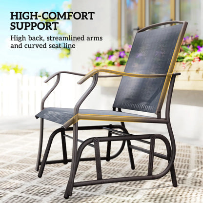 3 Piece Patio Glider Set, Breathable Mesh Seat, Glass Top Table, Grey Outdoor Gliders at Gallery Canada